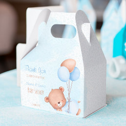 Pastel cute teddy bear with balloons baby shower favor boxes