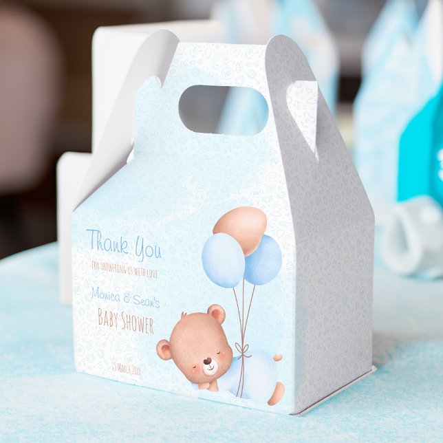 Pastel cute teddy bear with balloons baby shower favor boxes (Pastel cute teddy bear with balloons baby shower favor box)