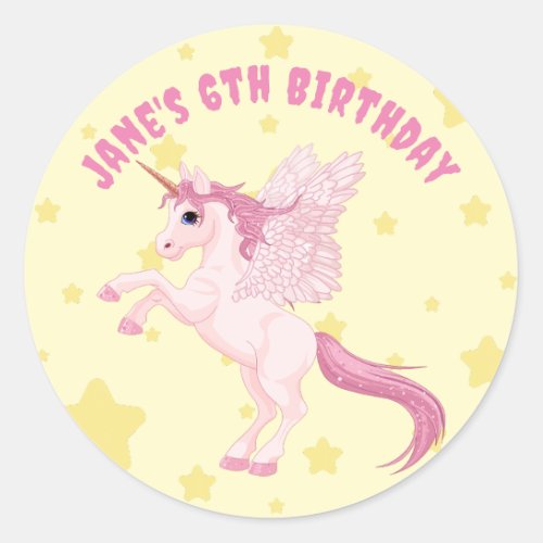 Pastel Cute Unicorn Birthday Party Classic Round Sticker