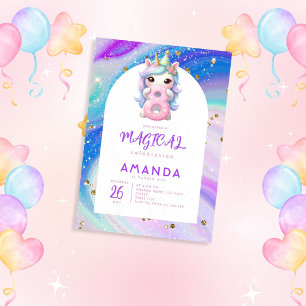 Pastel Cute Unicorn Girl 8th Birthday Invitation