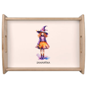 Pastel Cute Witch Girl - Halloween Aesthetic (2) Serving Tray