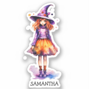Pastel Cute Witch Girl - Halloween Aesthetic (2) Sticker