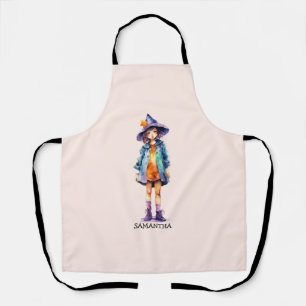 Pastel Cute Witch Girl Halloween Aesthetic  Apron