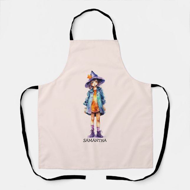 Pastel Cute Witch Girl Halloween Aesthetic  Apron (Front)
