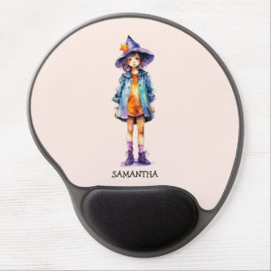 Pastel Cute Witch Girl Halloween Aesthetic Gel Mouse Pad