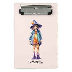 Pastel Cute Witch Girl Halloween Aesthetic Mini Clipboard