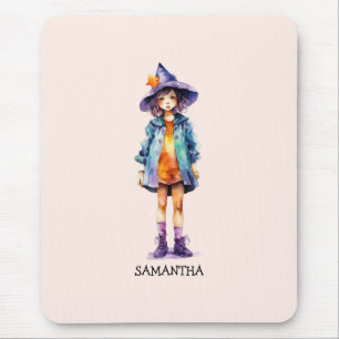 Pastel Cute Witch Girl Halloween Aesthetic Mouse Pad