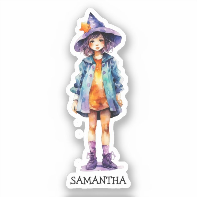 Pastel Cute Witch Girl Halloween Aesthetic  Sticker (Front)