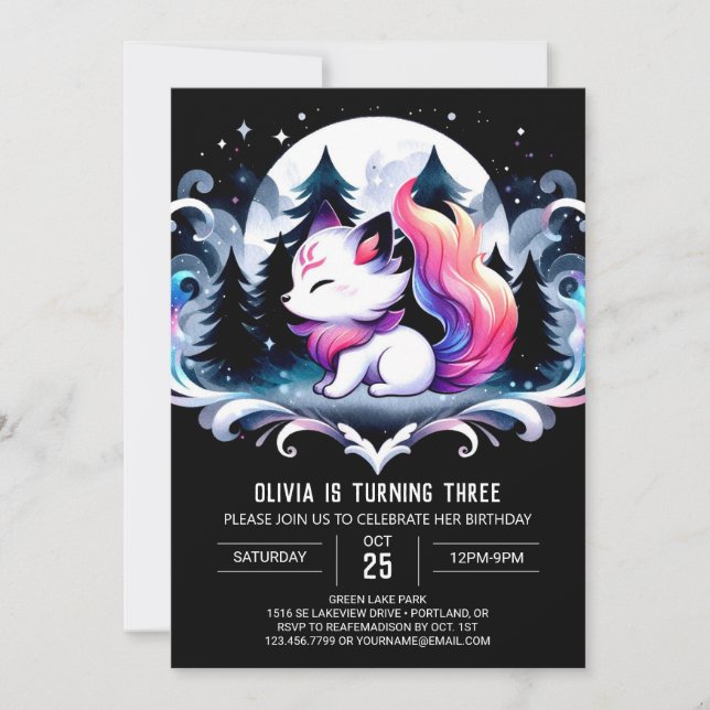Pastel Cute Wolf Birthday Invitation (Front)