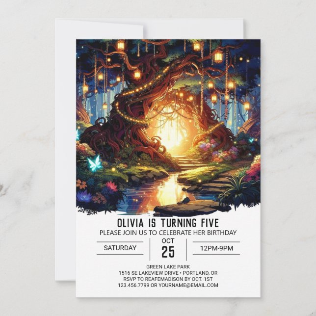 Pastel Cute Woodland Digital Birthday Invitation (Front)