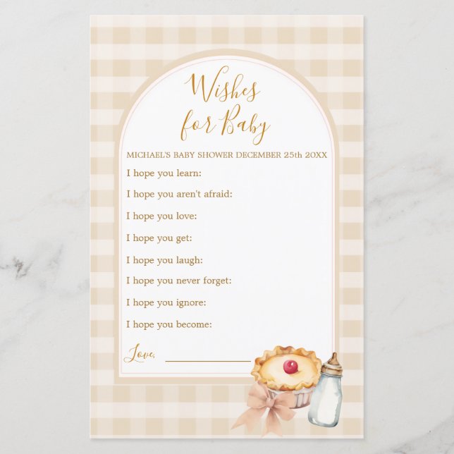 Pastel Cutie Pie Fall Baby Shower Wishes for Baby (Front)