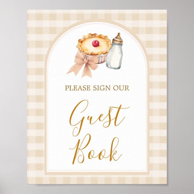 Pastel Cutie Pie Gingham Baby Shower Guest Book (Front)