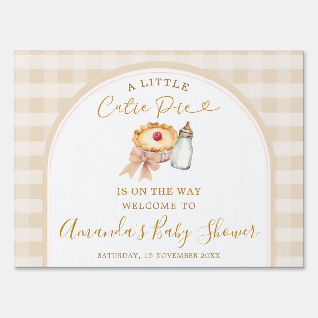 Pastel Cutie Pie Gingham Baby Shower Welcome Yard Sign (Front)