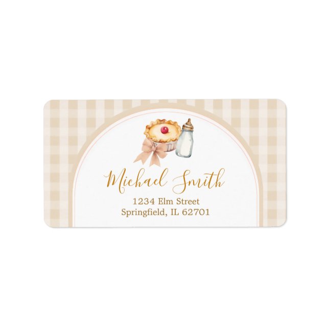 Pastel Cutie Pie Gingham Fall Baby Shower Address Label (Front)