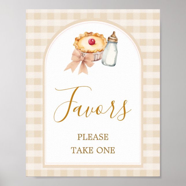 Pastel Cutie Pie Gingham Fall Baby Shower Favors Poster (Front)