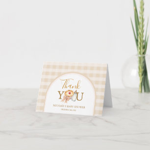 Pastel Cutie Pie Gingham Fall Baby Shower Folded Thank You Card