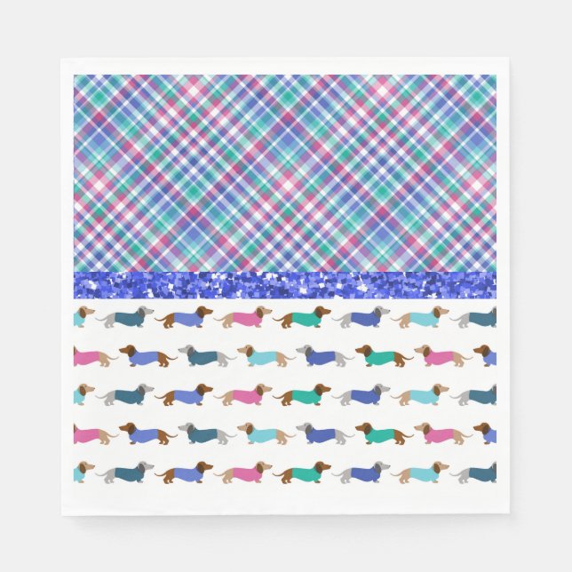 Pastel Dachshund  Plaid Paper Napkins (Front)