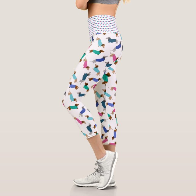 Pastel Dachshunds and Polka Dot Capri Leggings (Left)