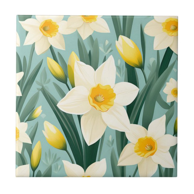 Pastel Daffodil Retro Ceramic Tile (Front)