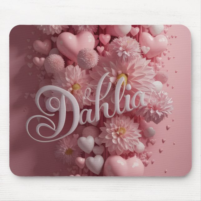 Pastel Dahlia Bloom Art with Hearts Mouse Pad (Front)