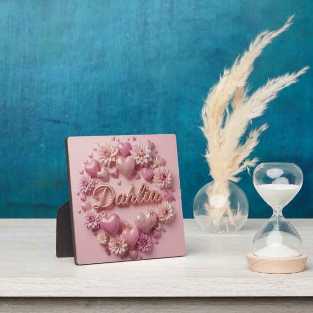 Pastel Dahlia Bloom Art with Hearts! Plaque (Insitu)