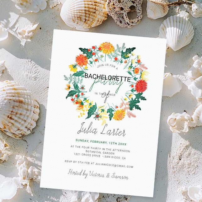 Pastel Dahlia Wildflower Wreath Bachelorette Party Invitation (Creator Uploaded)