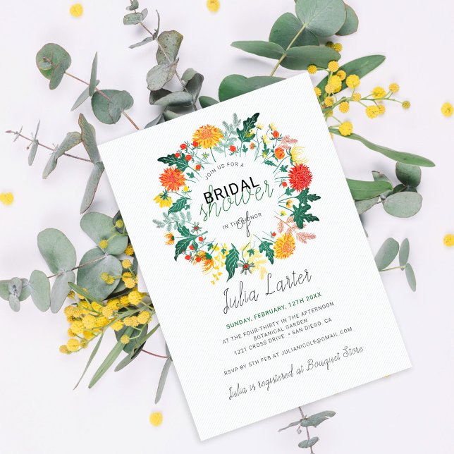 Pastel Dahlia Wildflowers Wreath Bridal Shower Invitation (Creator Uploaded)