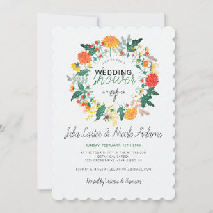 Pastel Dahlia Wildflowers Wreath Wedding Shower Invitation