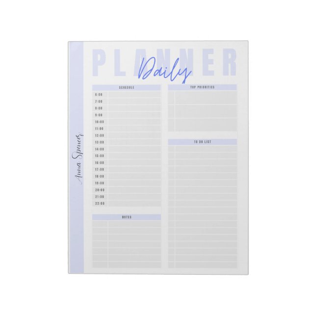 Pastel Daily Planner - Customizable Name Notepad (Rotated)