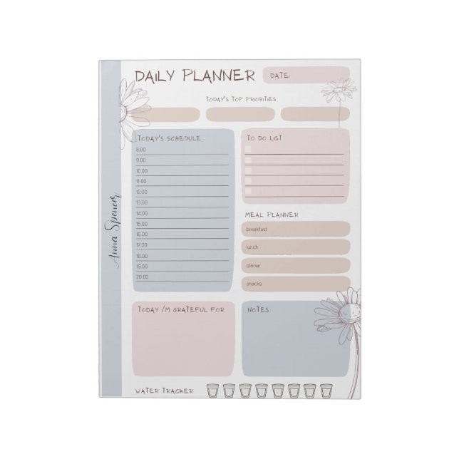 Pastel Daily Planner - Customizable Name Notepad (Rotated)