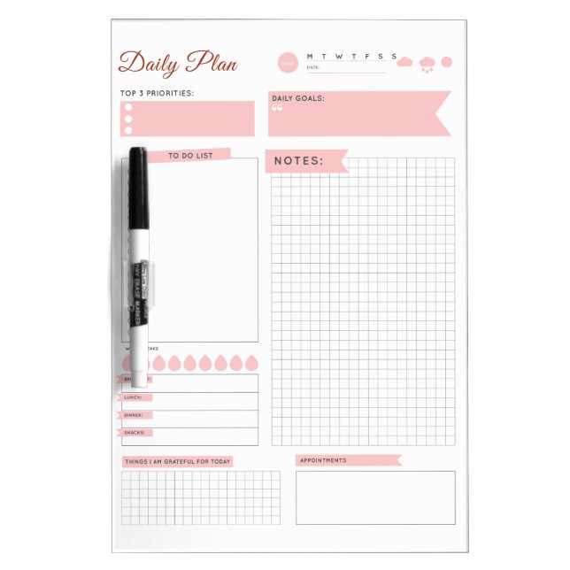Pastel Daily Planner - Plan your day! Dry Erase Board (Front)