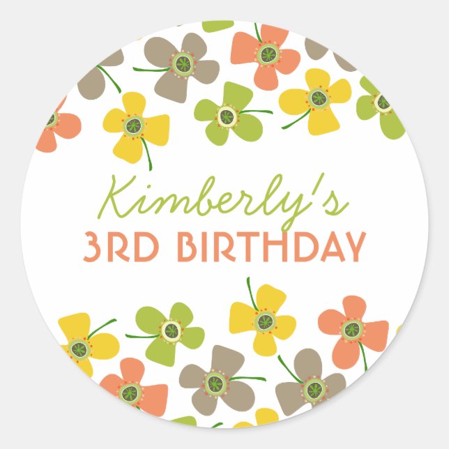 Pastel Daisies Pop Chic Girl Birthday Party Favor Classic Round Sticker (Front)
