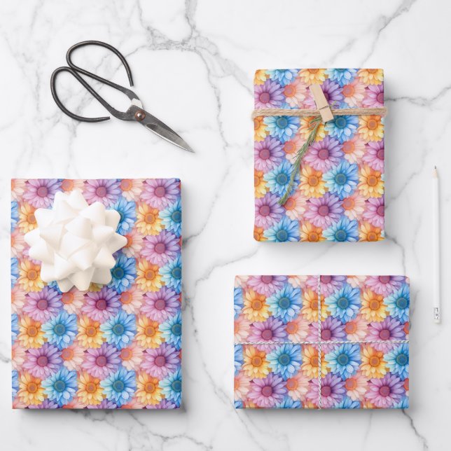 Pastel Daisies Wrapping Paper Sheets (Front)