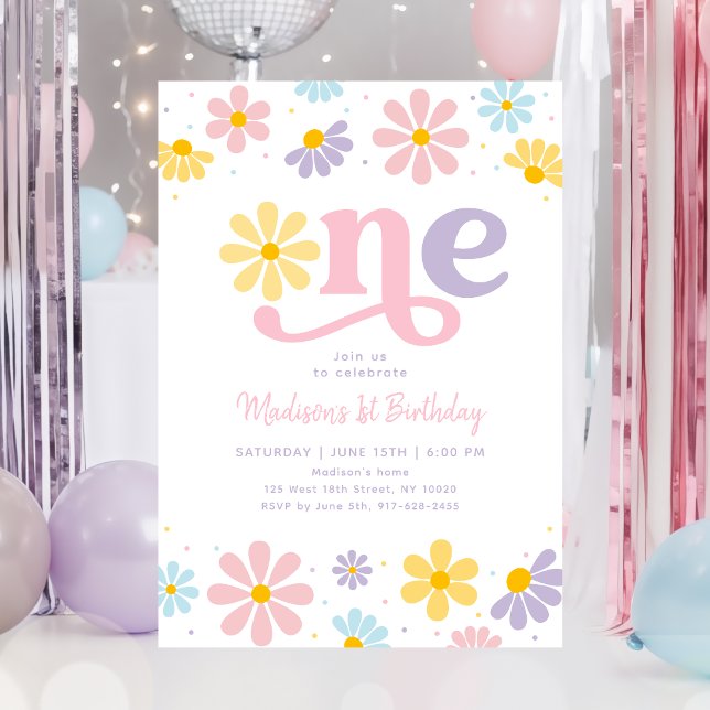 Pastel Daisy Boho First Birthday Invitation (Creator Uploaded)