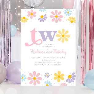 Pastel Daisy Boho Second Birthday Invitation
