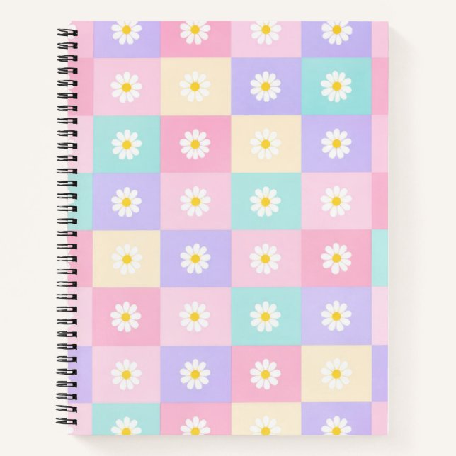 Pastel Daisy Checkerboard Notebook (Front)