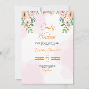 Pastel Daisy Elegant Floral Watercolor Wedding Invitation