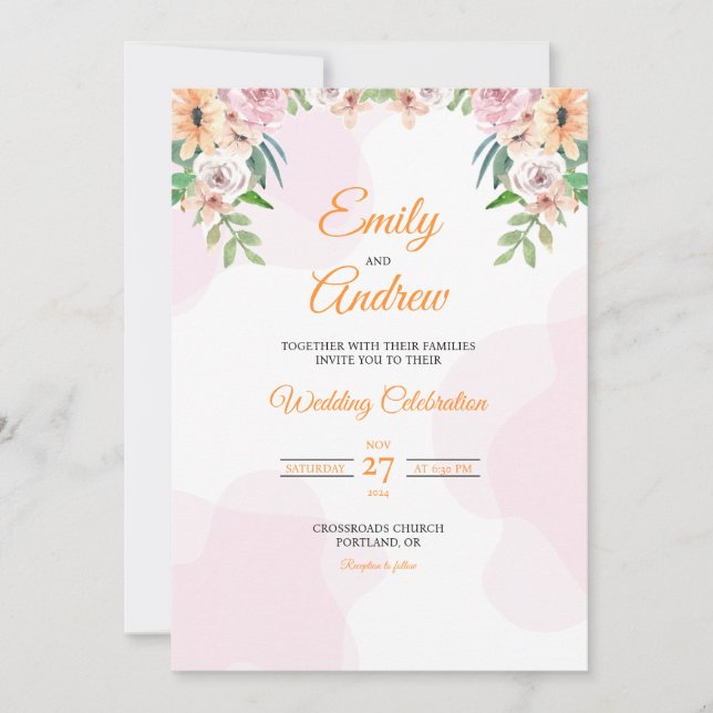 Pastel Daisy Elegant Floral Watercolor Wedding Invitation (Front)