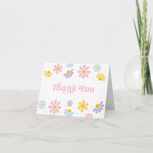 Pastel Daisy First Birthday Letterpress Thank You Card (Front)