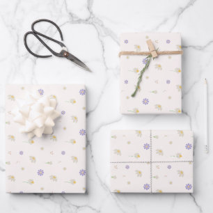 Pastel Daisy Floral Pattern Wrapping Paper Sheets