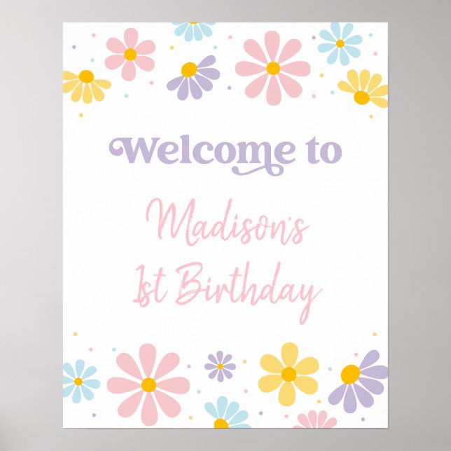 Pastel Daisy Flower Birthday  Welcome Poster (Front)