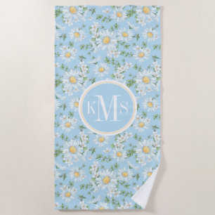 Pastel Daisy Flower Garden Pattern Beach Towel