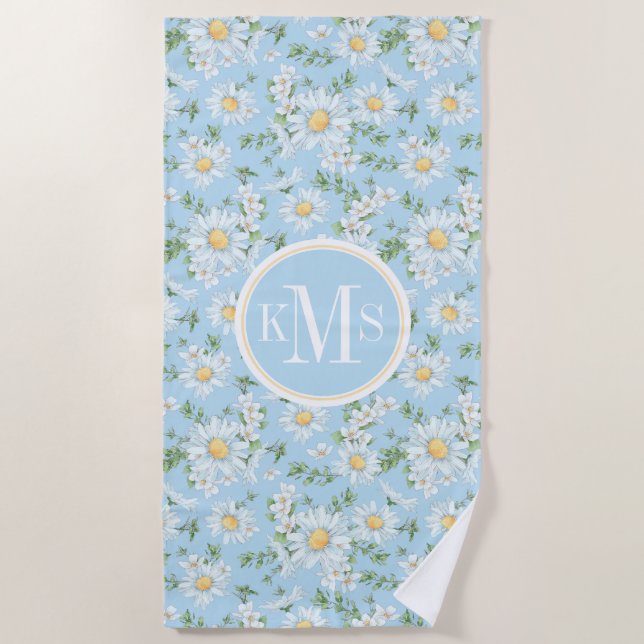 Pastel Daisy Flower Garden Pattern Beach Towel (Front)