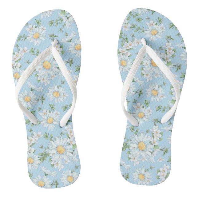 Pastel Daisy Flower Garden Pattern Flip Flops (Footbed)