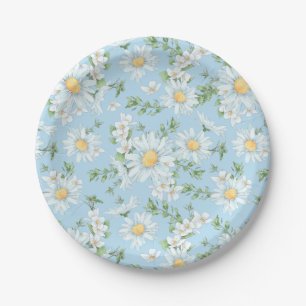 Pastel Daisy Flower Garden Pattern Paper Plates