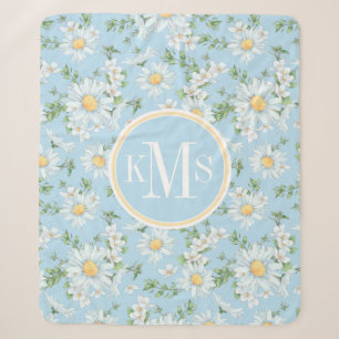 Pastel Daisy Flower Garden Pattern Sherpa Blanket