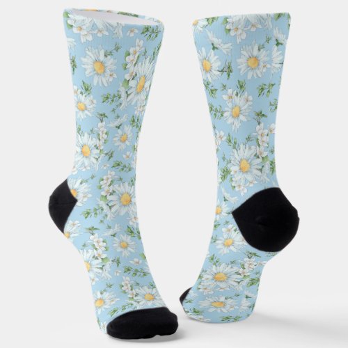 Pastel Daisy Flower Garden Pattern Socks