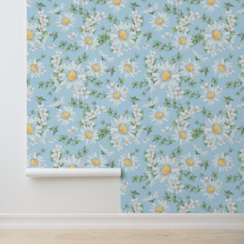 Pastel Daisy Flower Garden Pattern Wallpaper
