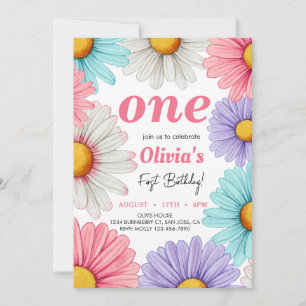Pastel Daisy Girl birthday Invitation