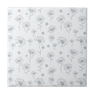 Pastel Daisy Line Art Stripe (2) Ceramic Tile